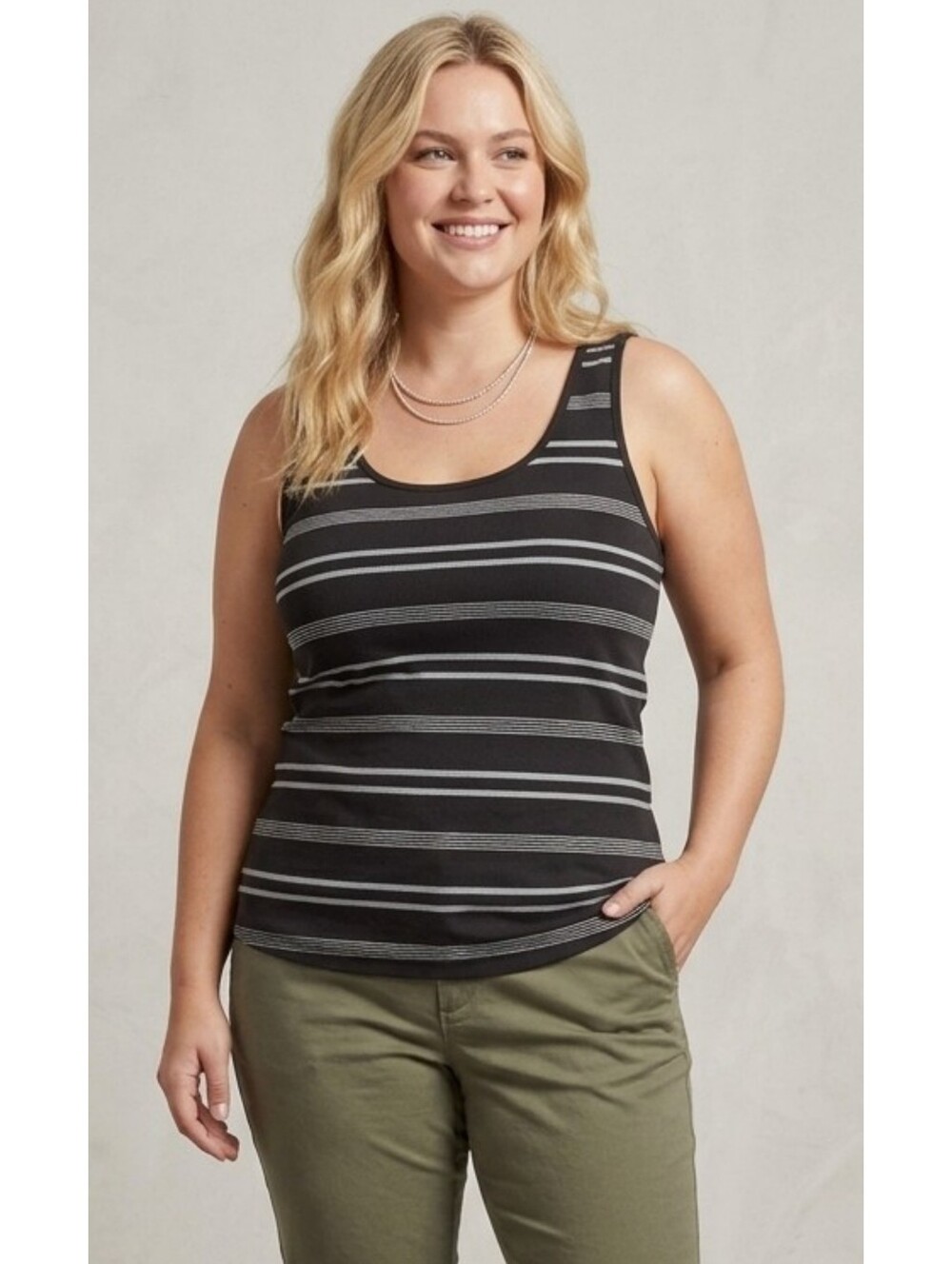Old Navy Black & White Striped Fitted Ribbed Knit Tank Top